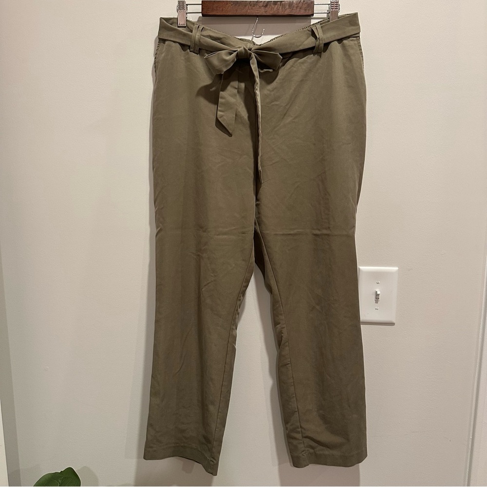 Nicole Miller‎ XL Olive Green Pull-On Tie-Waist Wide-Leg Cropped Dress Pants